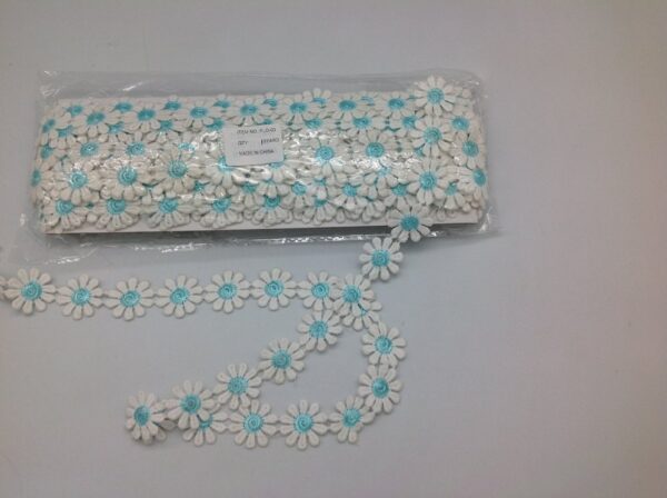 Daisy Lace Flower, White/Aqua, $1.50 p/m - Image 2